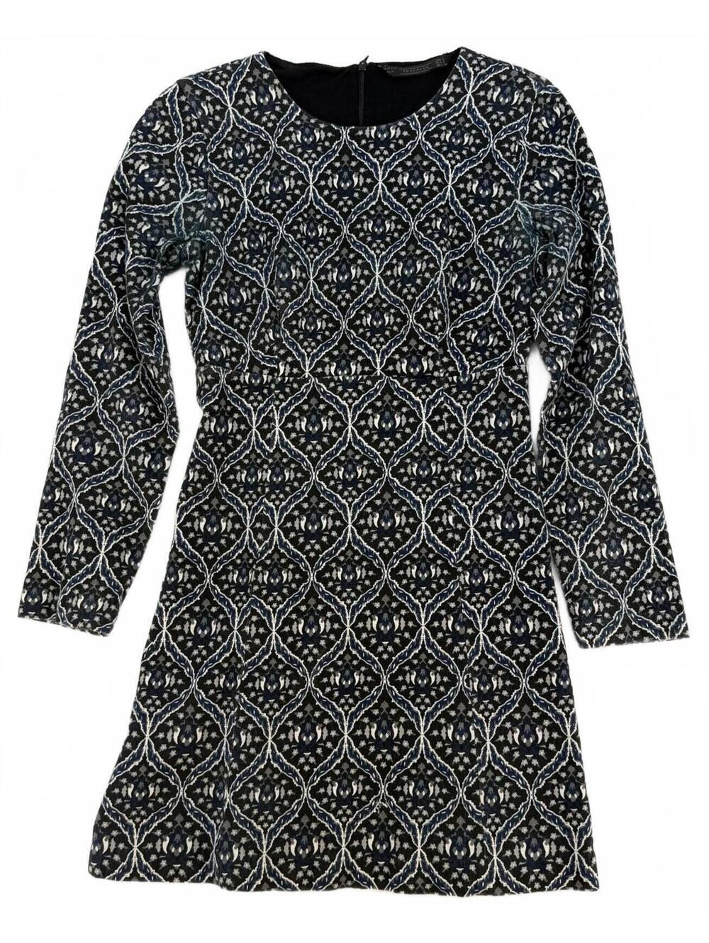 90s Zara Trafaluc Dress‎ Small Black Blue Patterned Vintage
